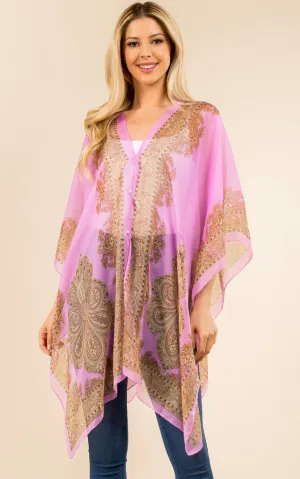 PP3361 / LC514 / JP337 Paisley Print Chiffon Poncho