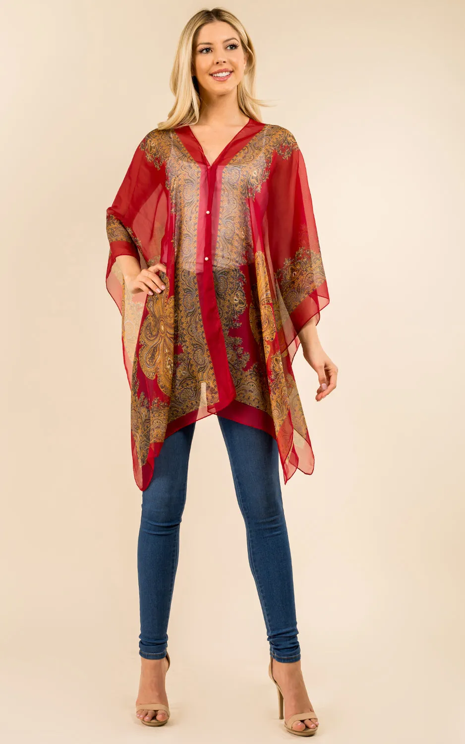 PP3361 / LC514 / JP337 Paisley Print Chiffon Poncho