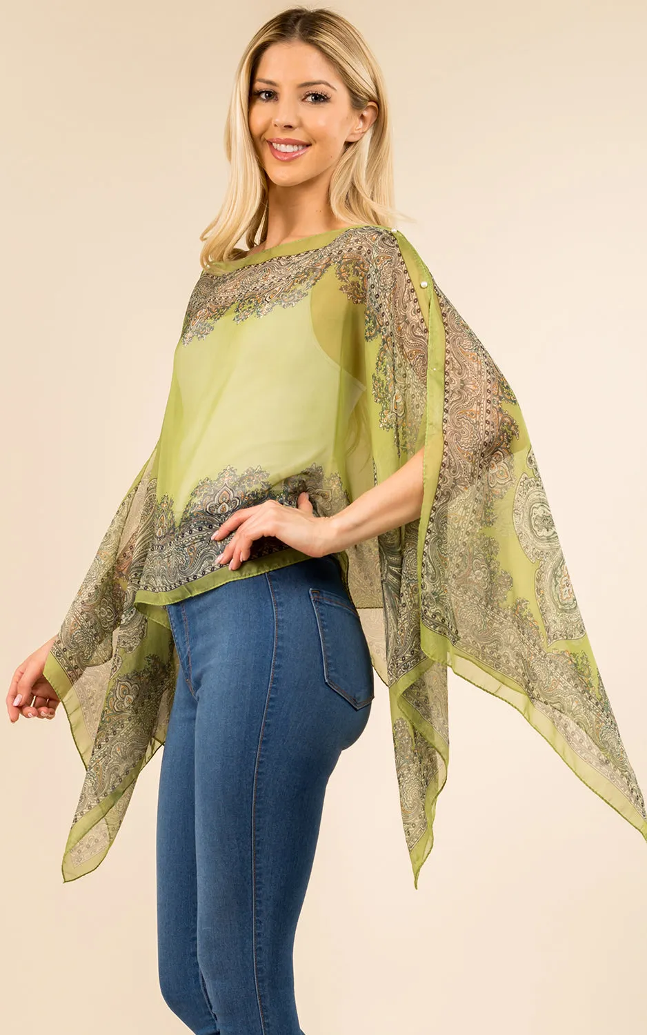 PP3361 / LC514 / JP337 Paisley Print Chiffon Poncho