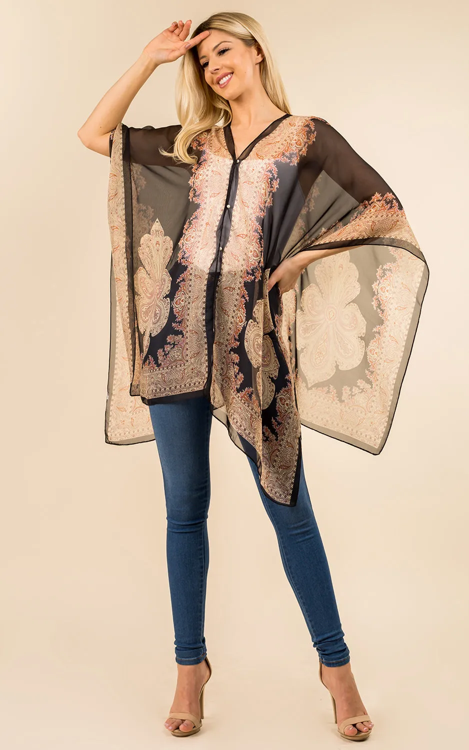 PP3361 / LC514 / JP337 Paisley Print Chiffon Poncho