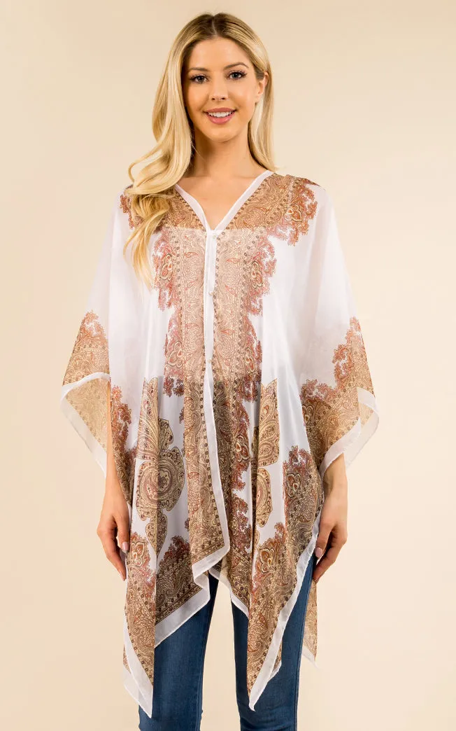 PP3361 / LC514 / JP337 Paisley Print Chiffon Poncho