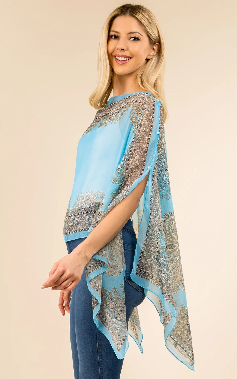 PP3361 / LC514 / JP337 Paisley Print Chiffon Poncho