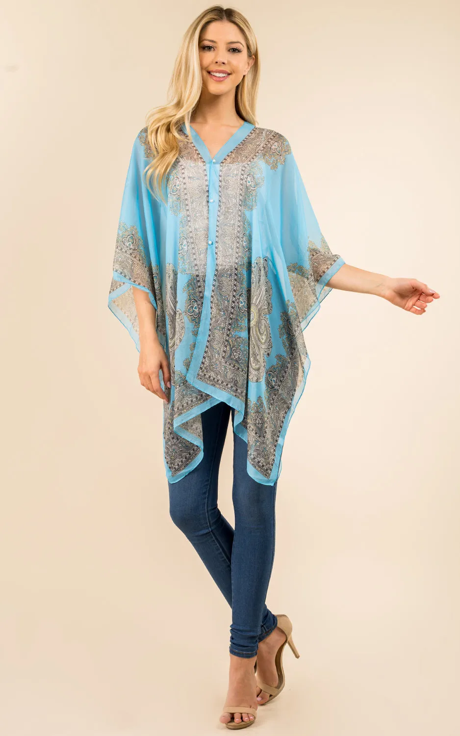 PP3361 / LC514 / JP337 Paisley Print Chiffon Poncho