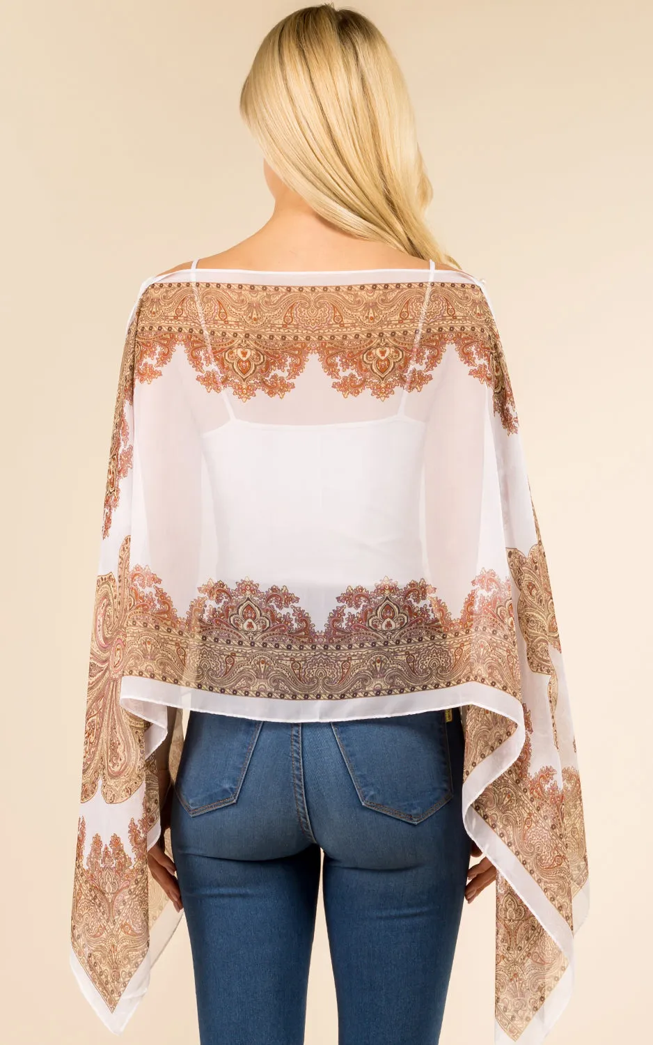 PP3361 / LC514 / JP337 Paisley Print Chiffon Poncho