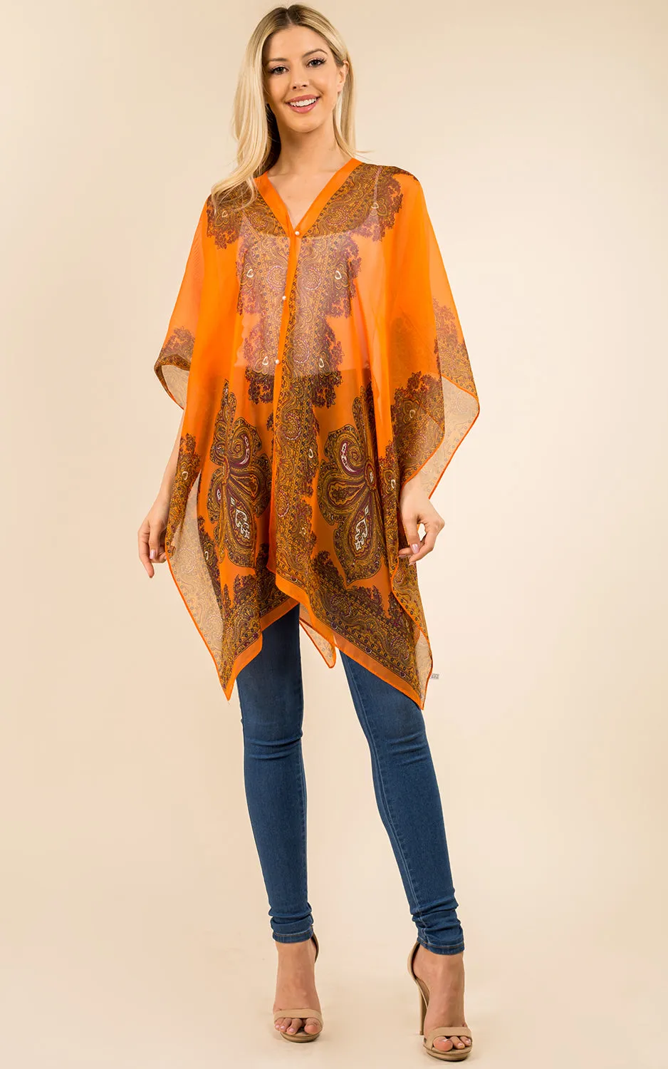 PP3361 / LC514 / JP337 Paisley Print Chiffon Poncho