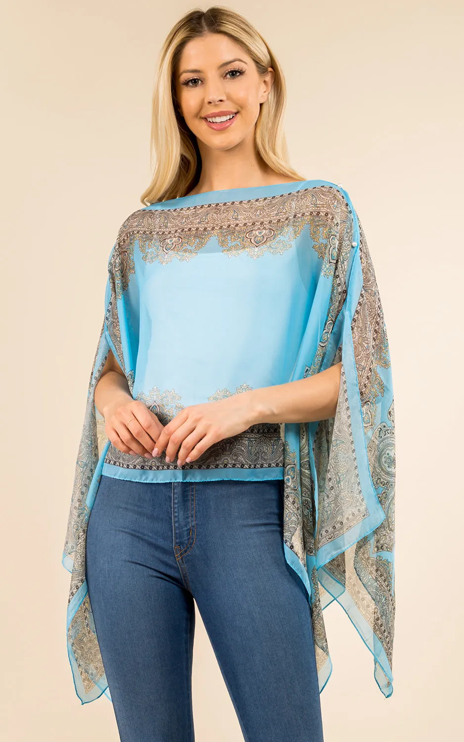 PP3361 / LC514 / JP337 Paisley Print Chiffon Poncho