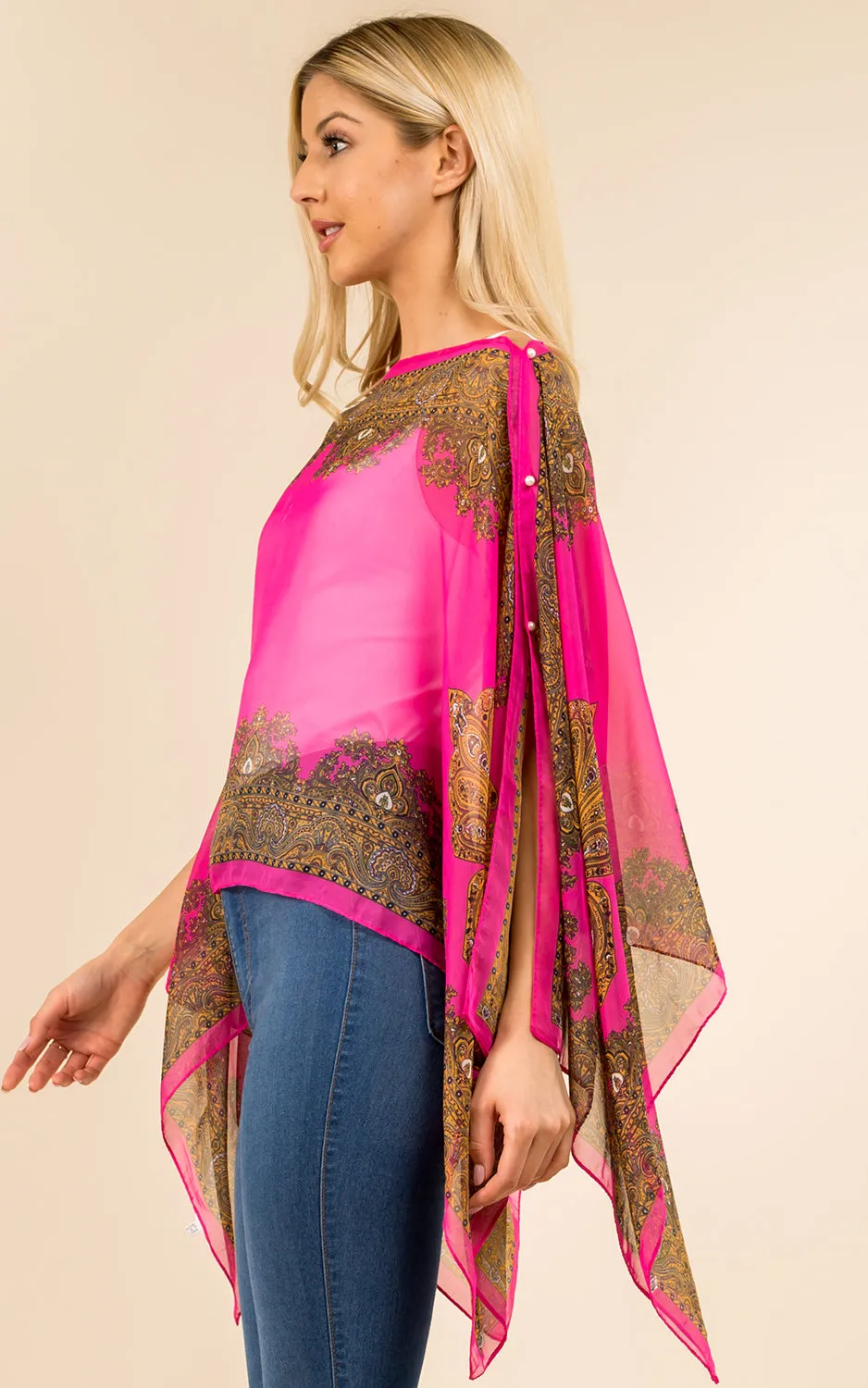PP3361 / LC514 / JP337 Paisley Print Chiffon Poncho