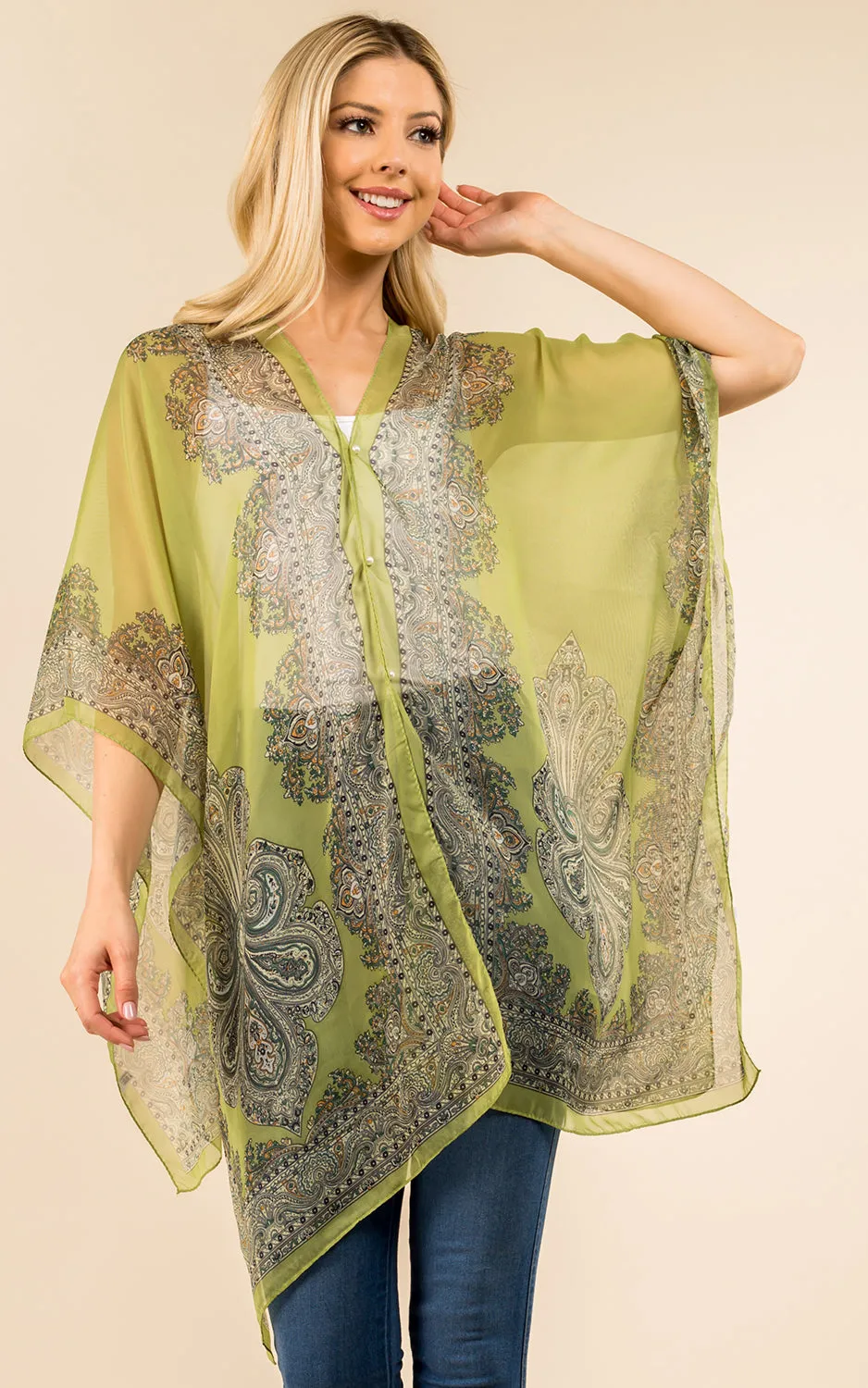PP3361 / LC514 / JP337 Paisley Print Chiffon Poncho