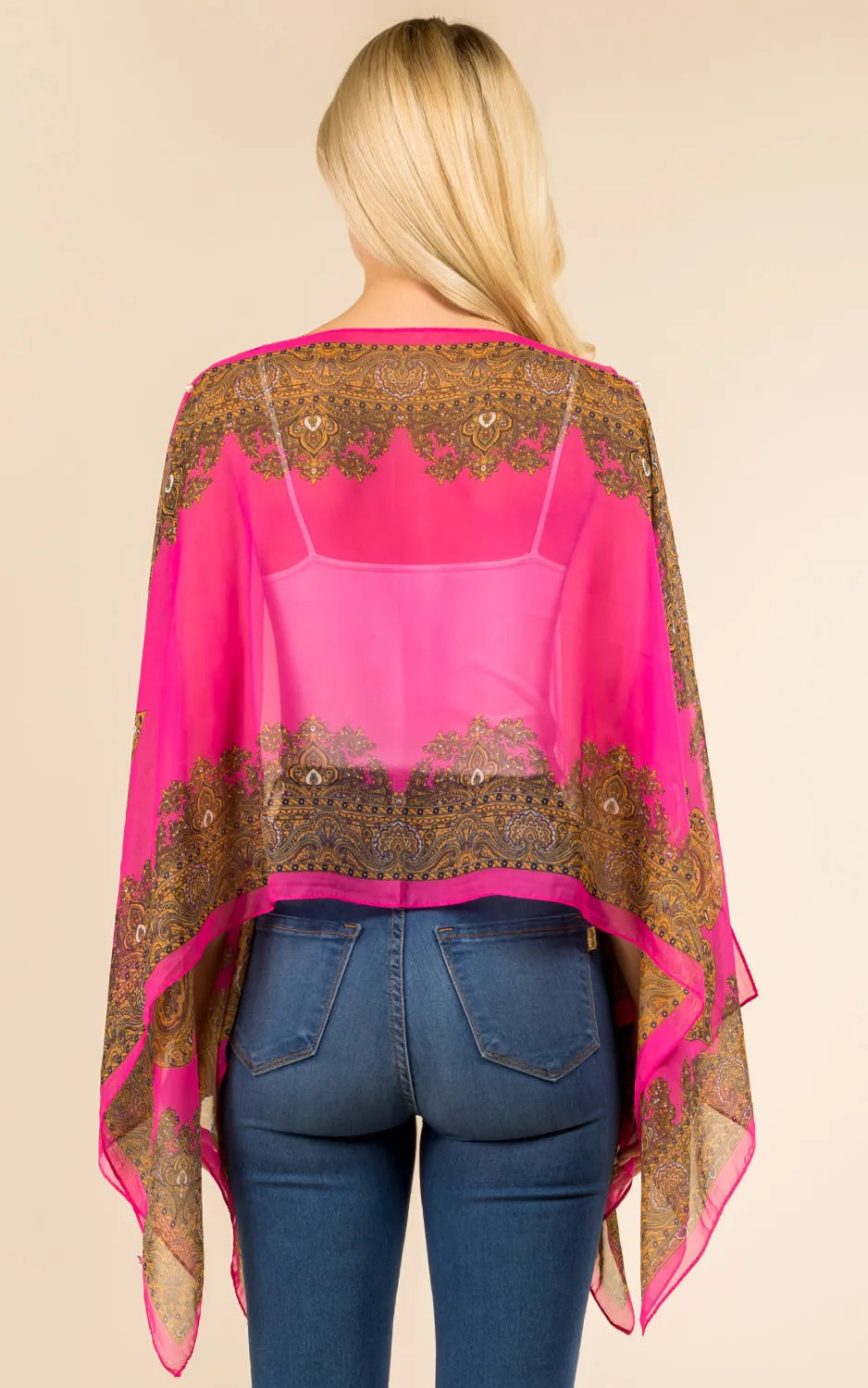 PP3361 / LC514 / JP337 Paisley Print Chiffon Poncho
