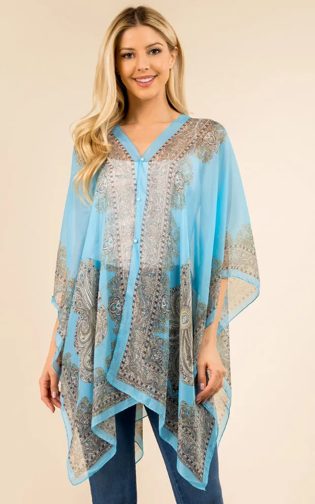 PP3361 / LC514 / JP337 Paisley Print Chiffon Poncho
