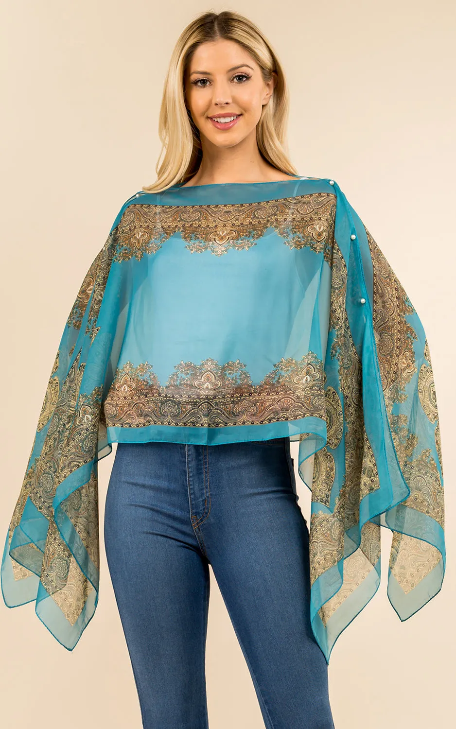 PP3361 / LC514 / JP337 Paisley Print Chiffon Poncho