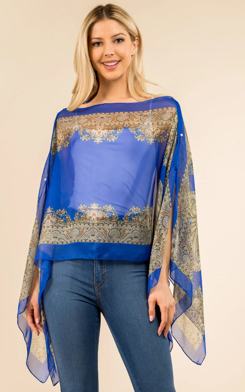 PP3361 / LC514 / JP337 Paisley Print Chiffon Poncho