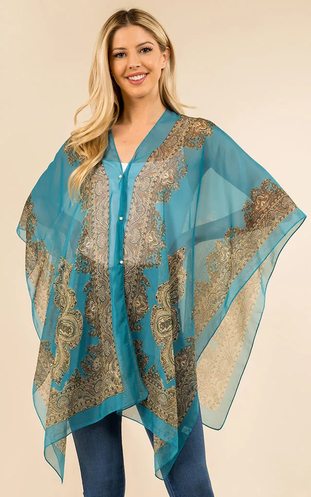PP3361 / LC514 / JP337 Paisley Print Chiffon Poncho