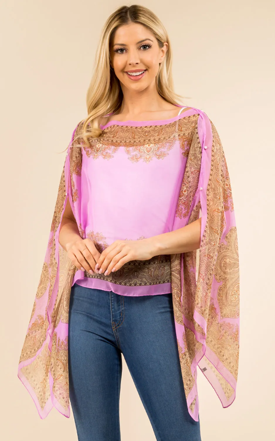 PP3361 / LC514 / JP337 Paisley Print Chiffon Poncho