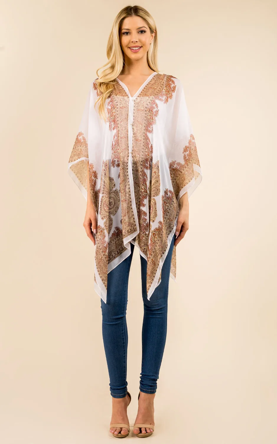 PP3361 / LC514 / JP337 Paisley Print Chiffon Poncho