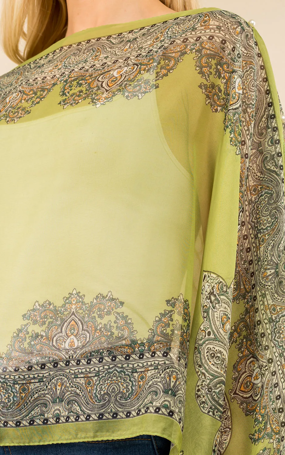 PP3361 / LC514 / JP337 Paisley Print Chiffon Poncho