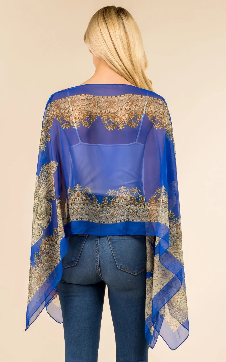PP3361 / LC514 / JP337 Paisley Print Chiffon Poncho