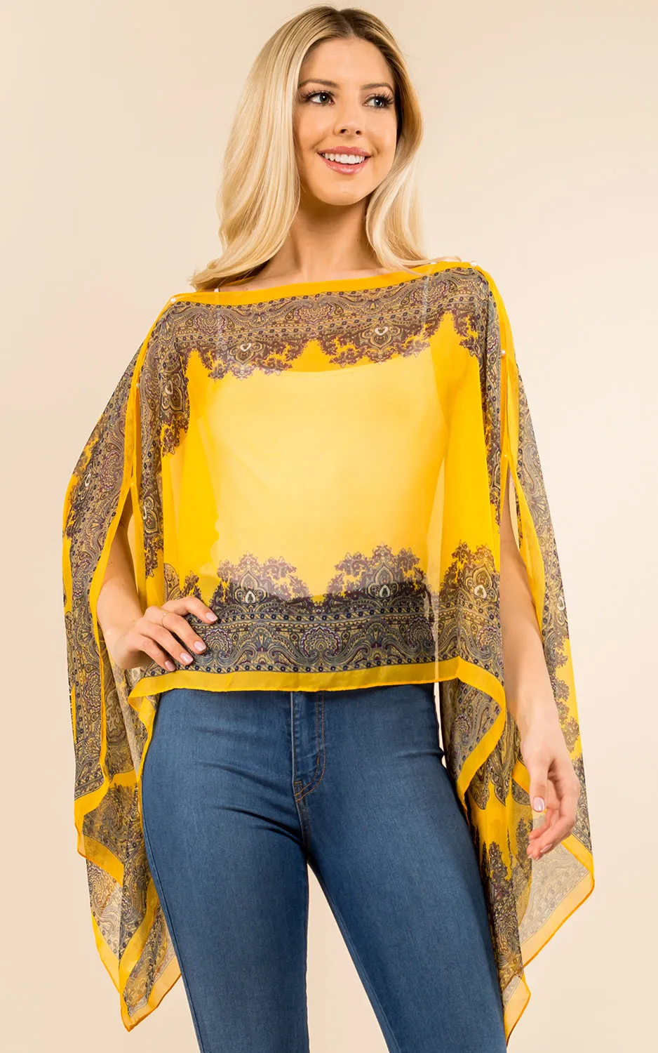 PP3361 / LC514 / JP337 Paisley Print Chiffon Poncho