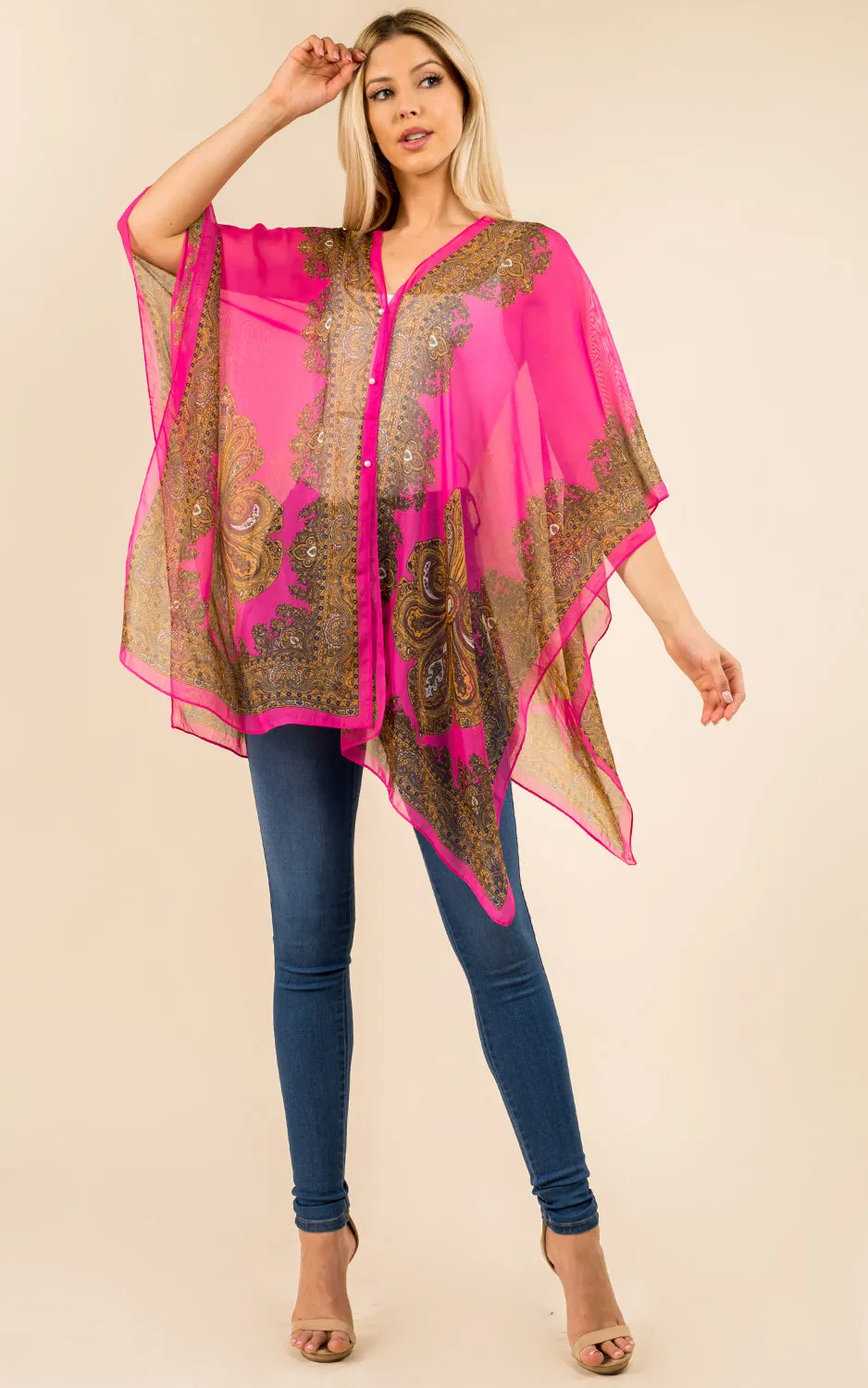 PP3361 / LC514 / JP337 Paisley Print Chiffon Poncho