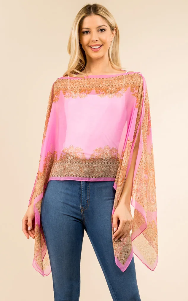 PP3361 / LC514 / JP337 Paisley Print Chiffon Poncho