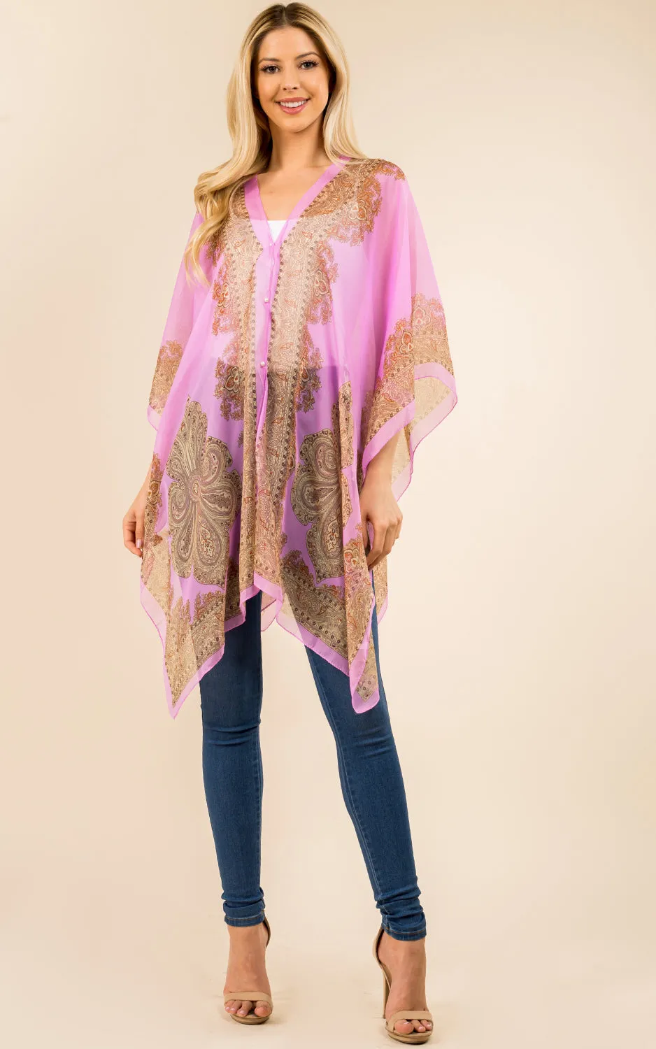 PP3361 / LC514 / JP337 Paisley Print Chiffon Poncho