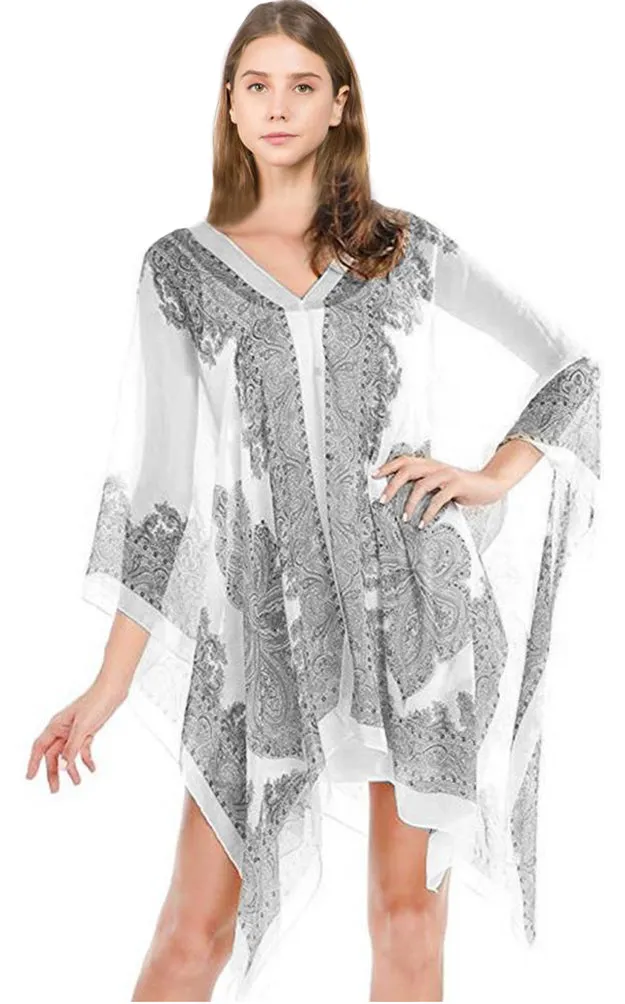 PP3361 / LC514 / JP337 Paisley Print Chiffon Poncho