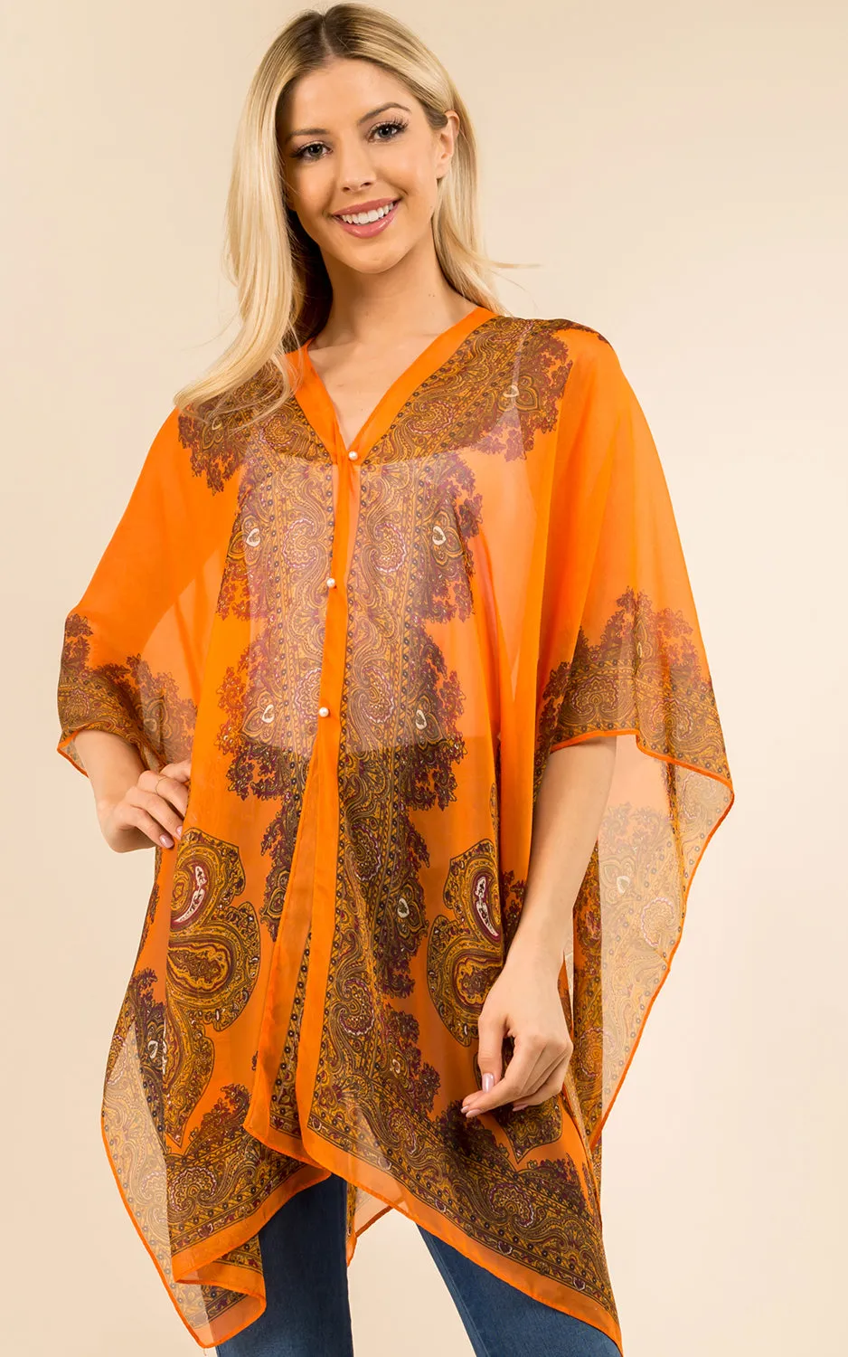 PP3361 / LC514 / JP337 Paisley Print Chiffon Poncho