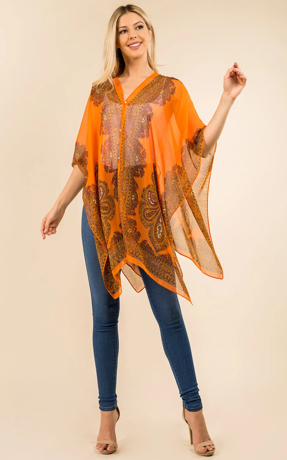 PP3361 / LC514 / JP337 Paisley Print Chiffon Poncho