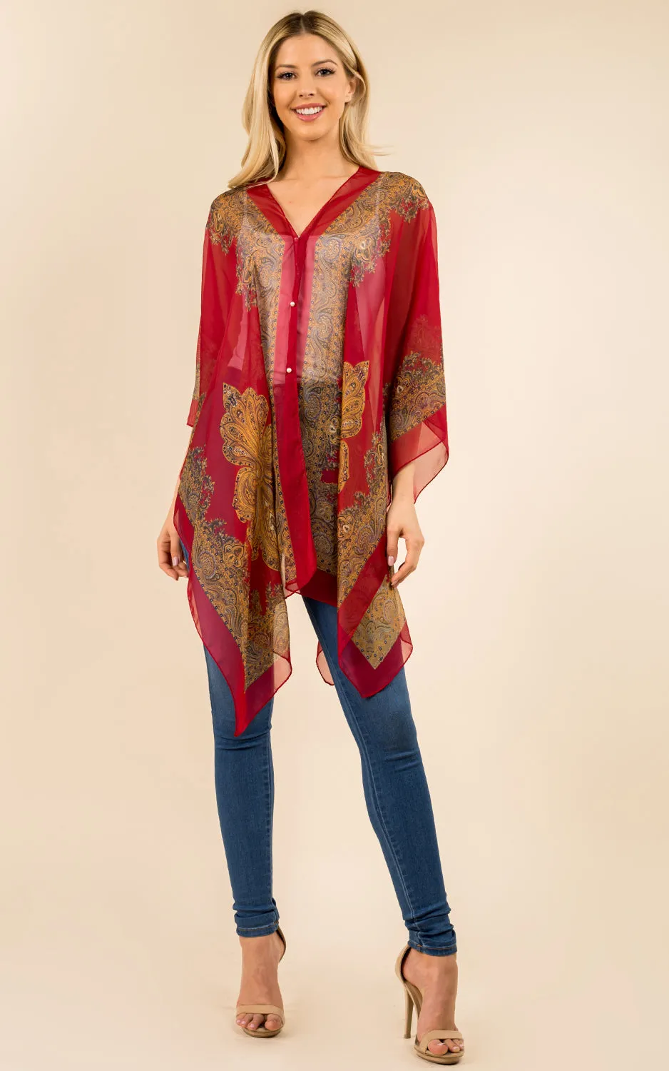 PP3361 / LC514 / JP337 Paisley Print Chiffon Poncho