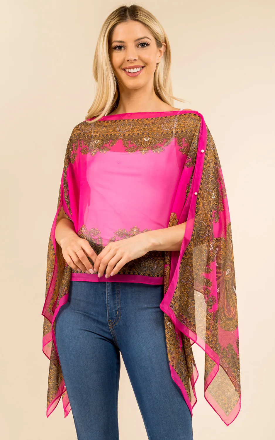 PP3361 / LC514 / JP337 Paisley Print Chiffon Poncho