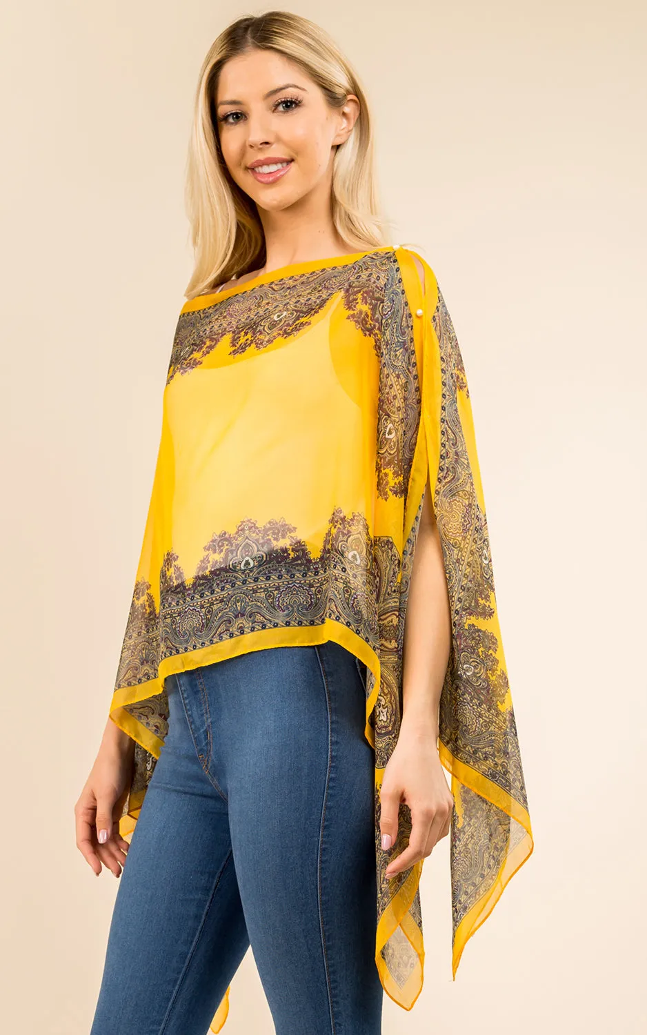 PP3361 / LC514 / JP337 Paisley Print Chiffon Poncho