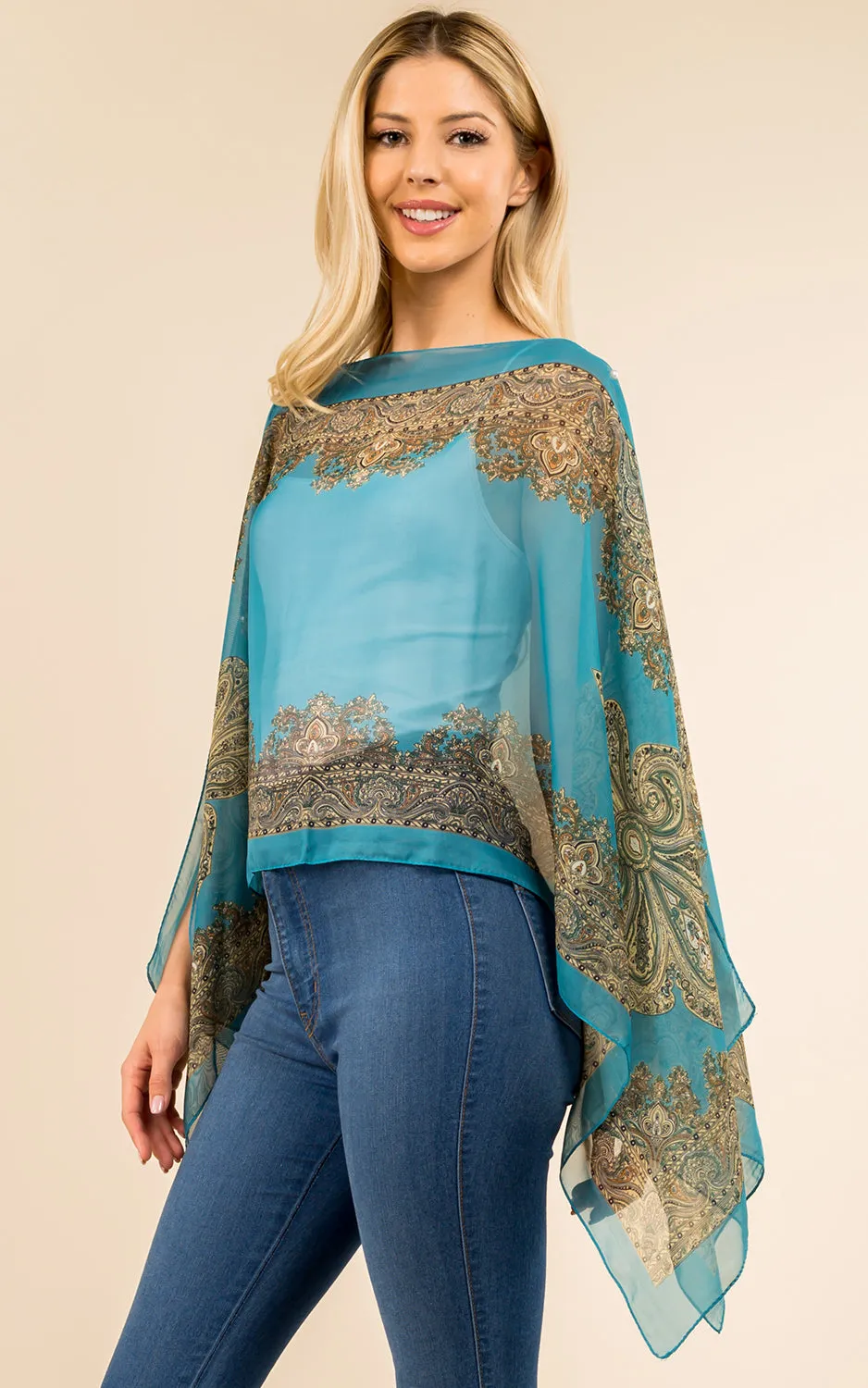 PP3361 / LC514 / JP337 Paisley Print Chiffon Poncho