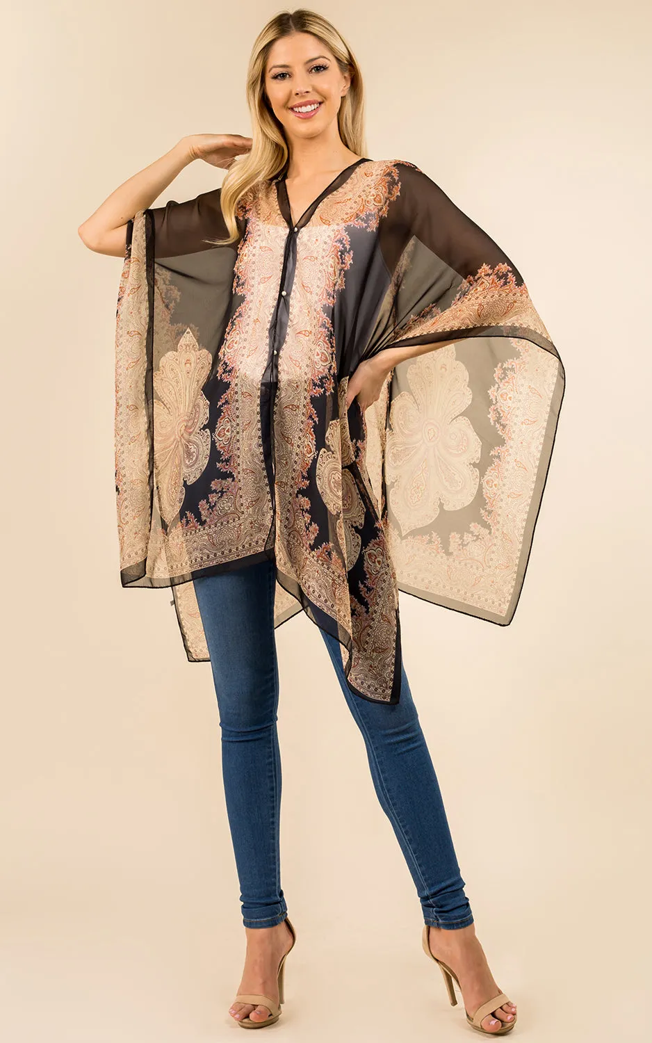 PP3361 / LC514 / JP337 Paisley Print Chiffon Poncho
