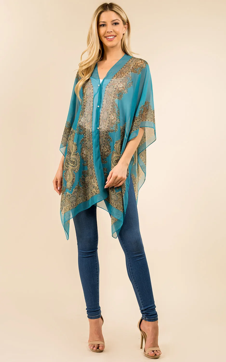 PP3361 / LC514 / JP337 Paisley Print Chiffon Poncho