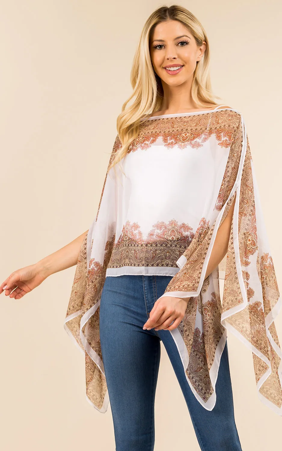 PP3361 / LC514 / JP337 Paisley Print Chiffon Poncho