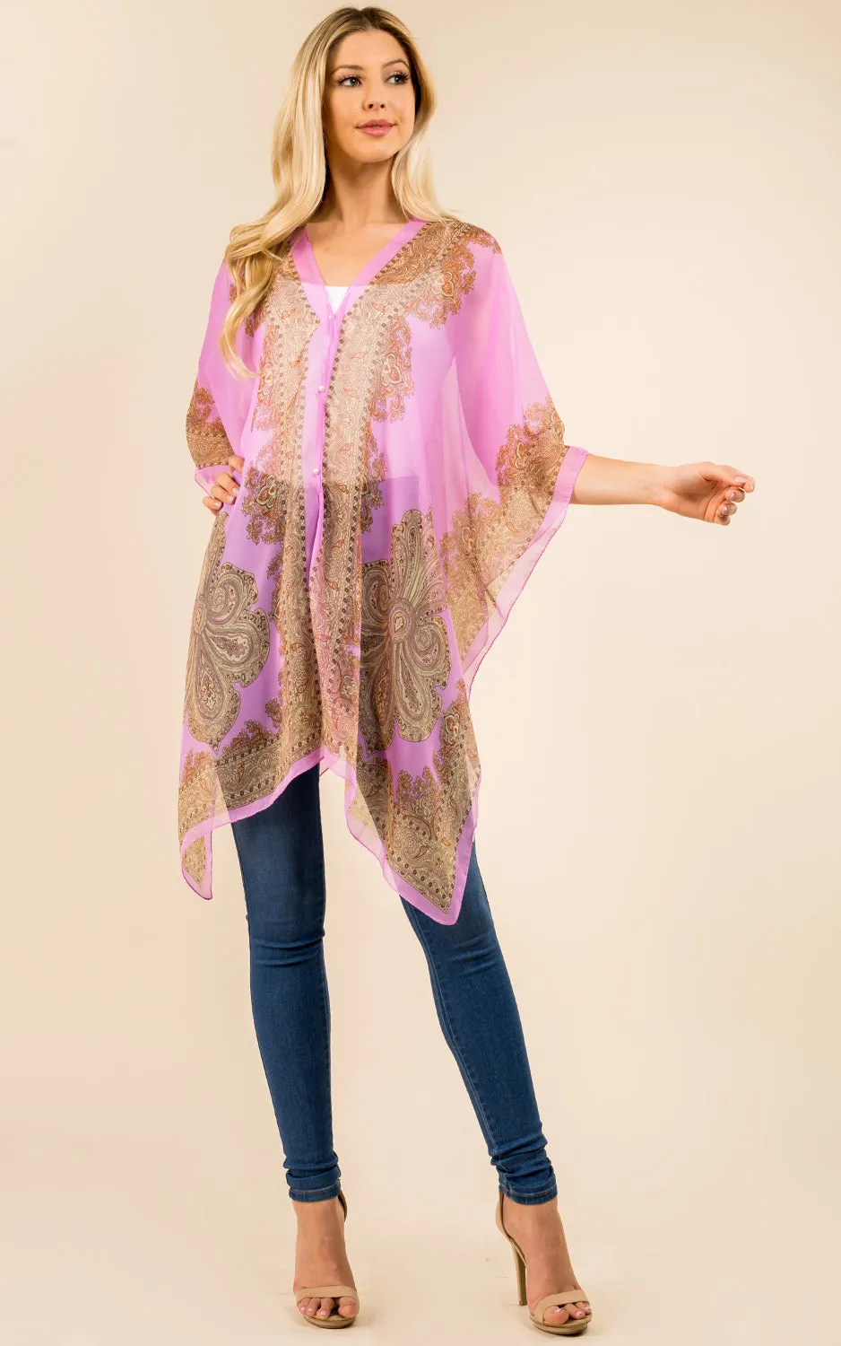 PP3361 / LC514 / JP337 Paisley Print Chiffon Poncho