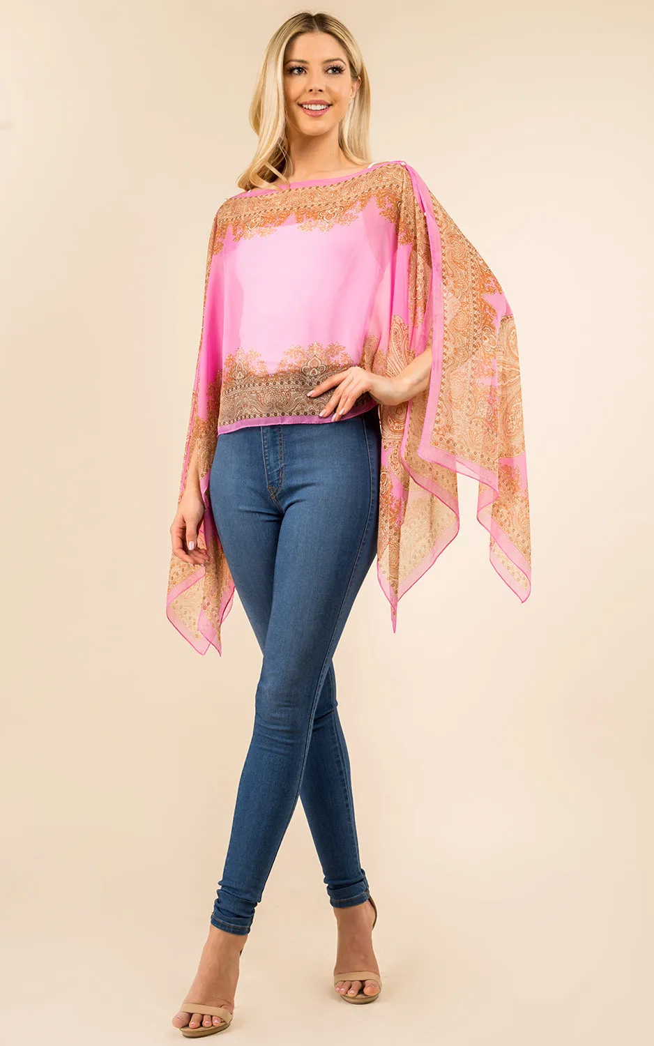 PP3361 / LC514 / JP337 Paisley Print Chiffon Poncho