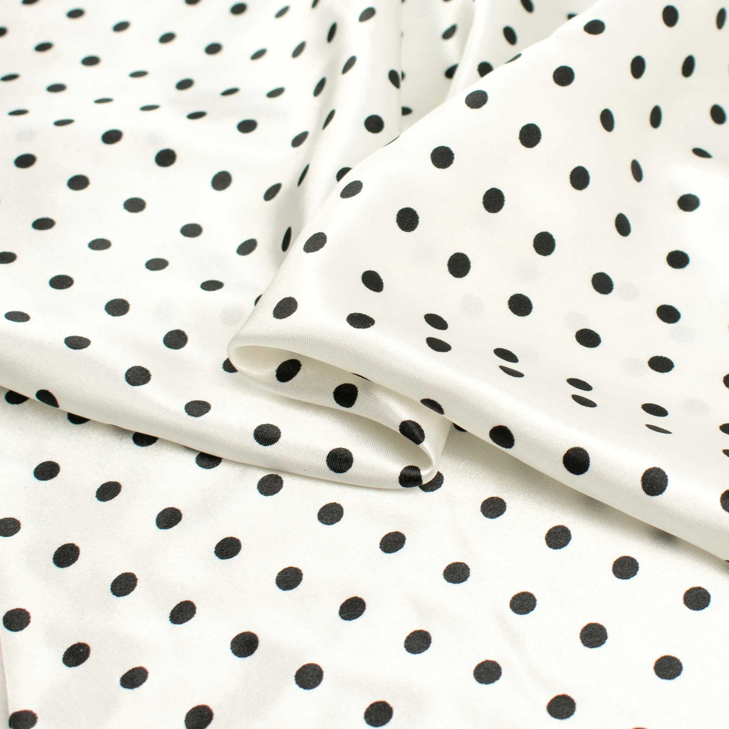 Printed Satin Design-14 Black Dots on White