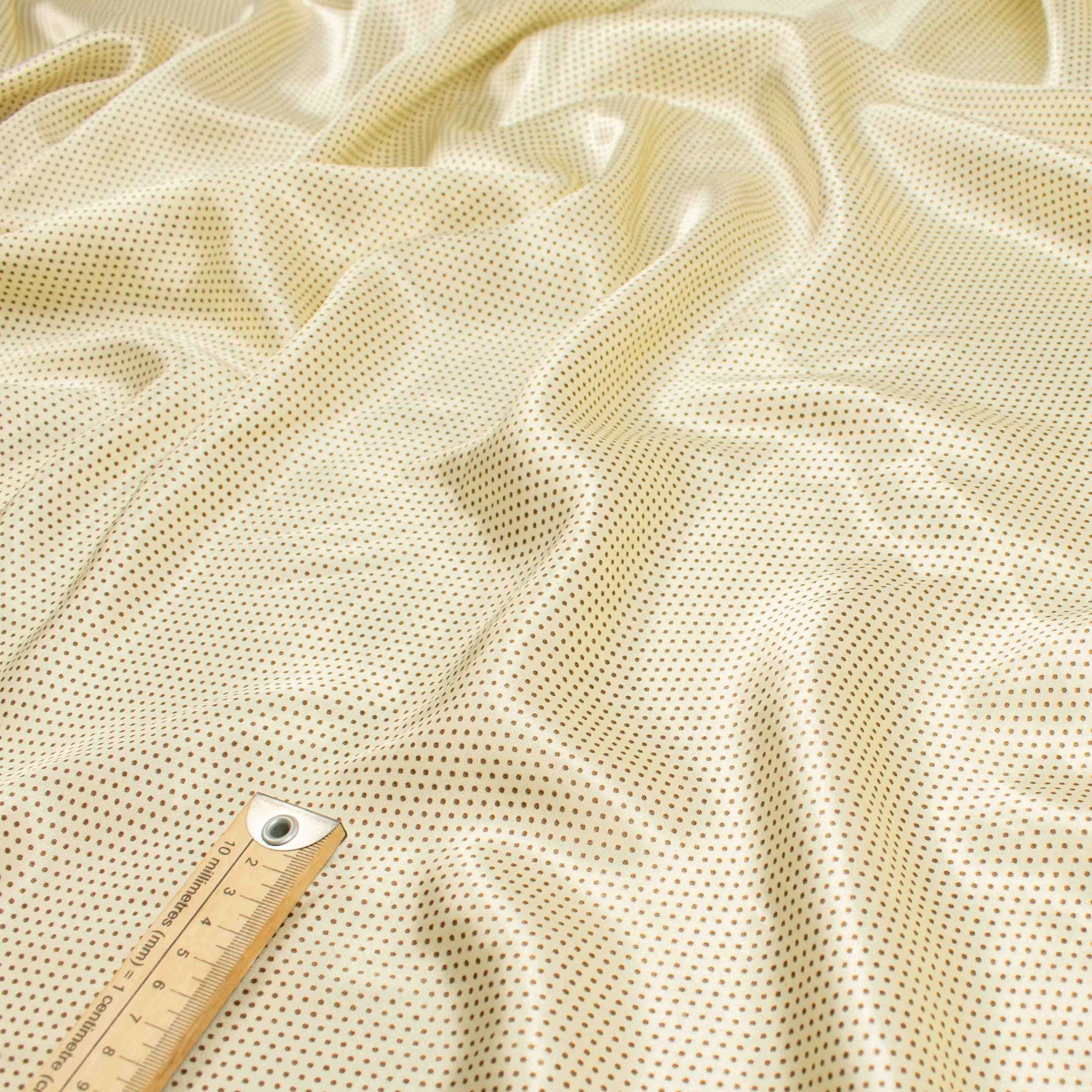 Printed Satin Design-19 Brown Mini Dots on Cream