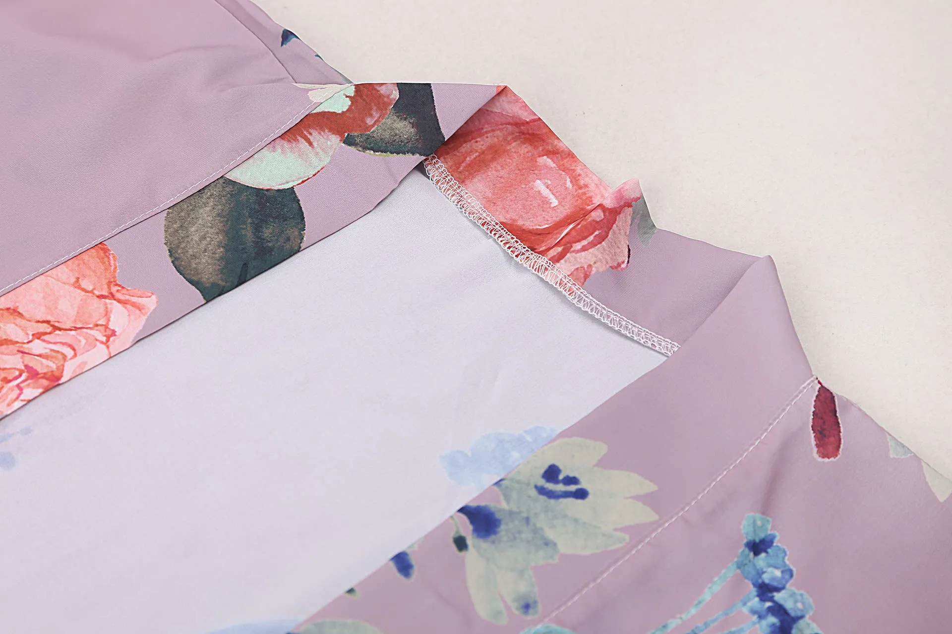 Rosa Clothing - Retro Oriental Peacock Kimono Beach CoverUp Lounge Robe: Purple / M