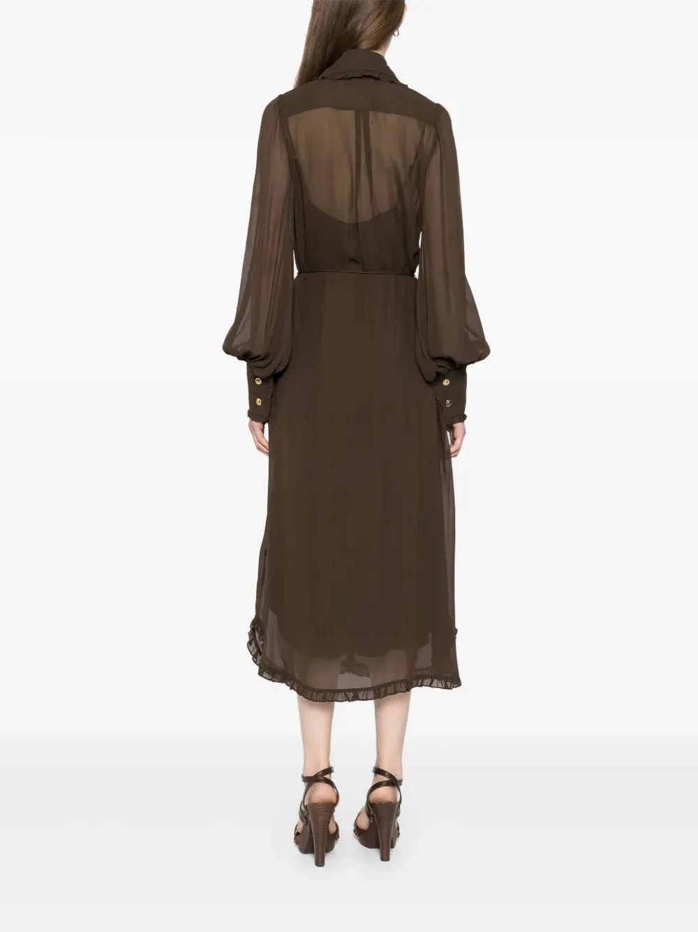 Ruffle Midi Dress in Chocolate