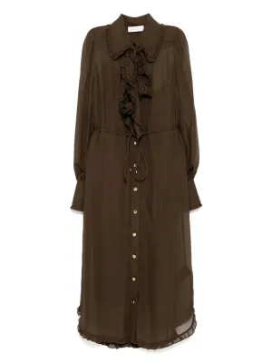 Ruffle Midi Dress in Chocolate