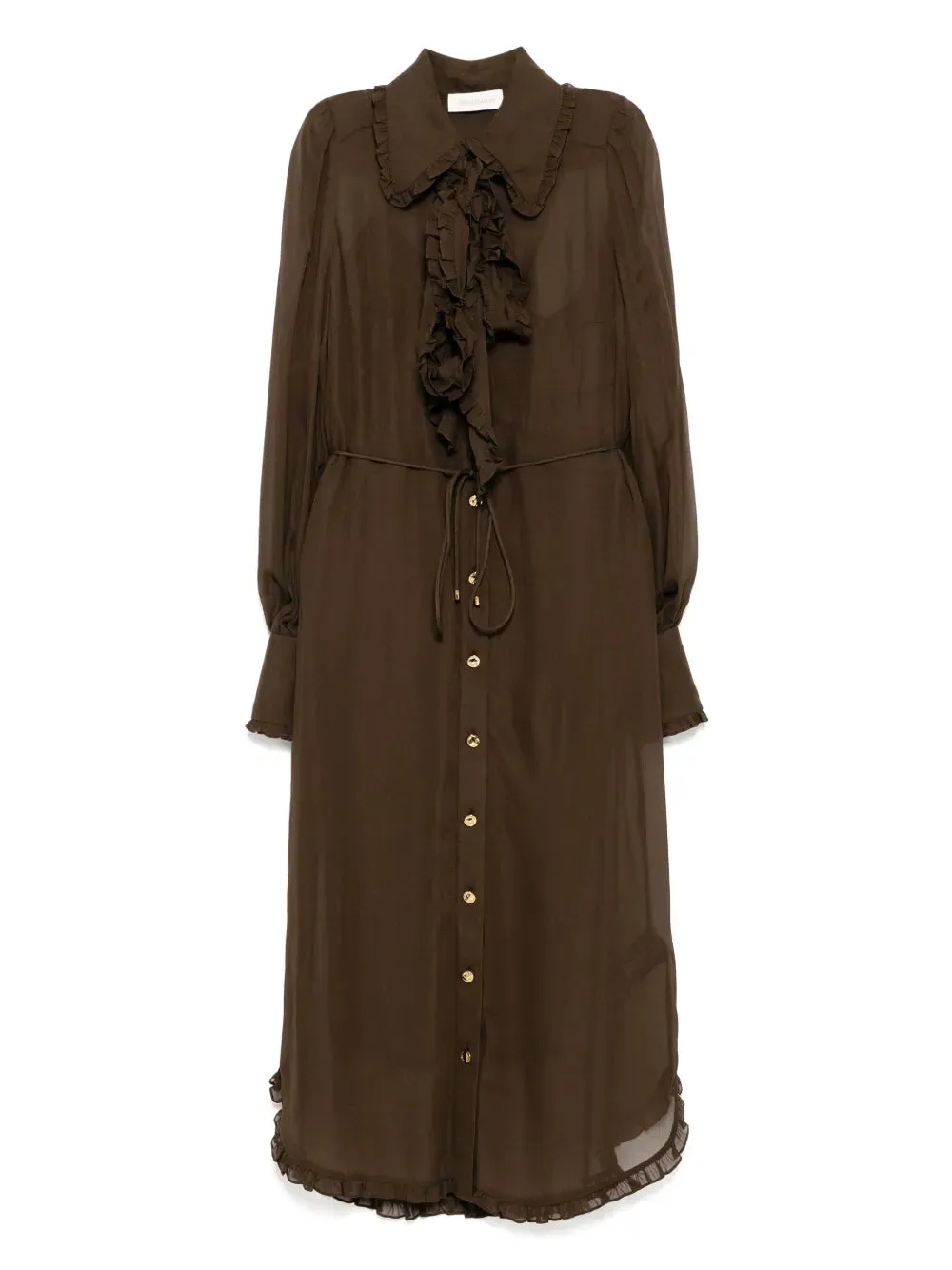 Ruffle Midi Dress in Chocolate