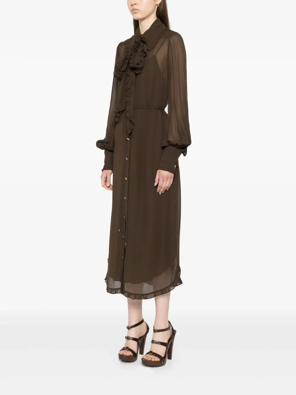 Ruffle Midi Dress in Chocolate