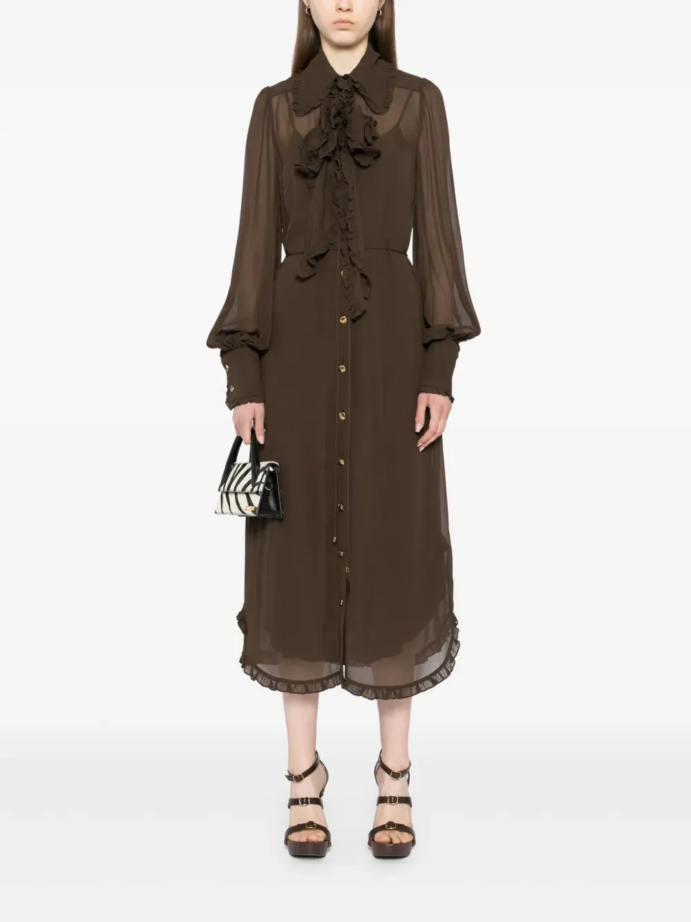 Ruffle Midi Dress in Chocolate