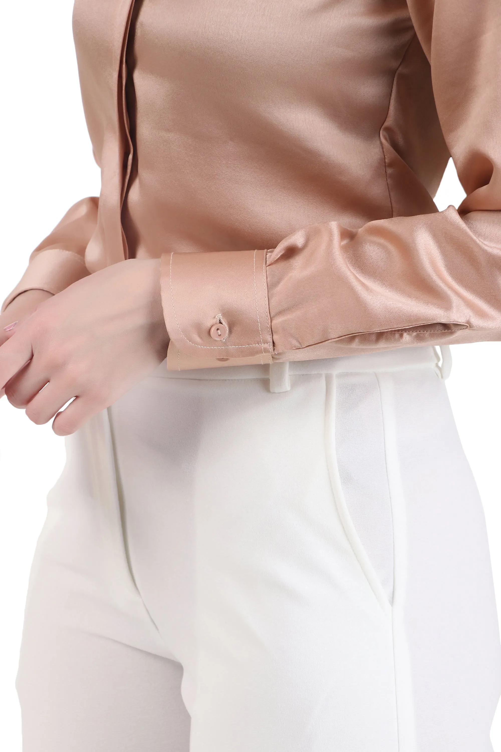 Satin Button Down Full Sleeves Shirt, Hazelnut