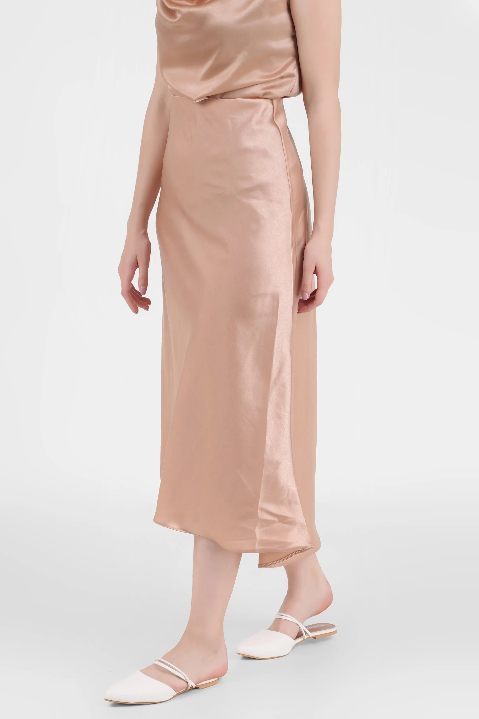 Satin Midi Skirt, Hazelnut