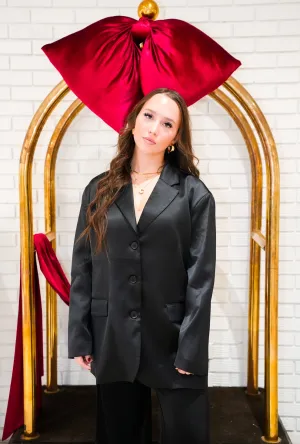 Satin Oversized Blazer | Black
