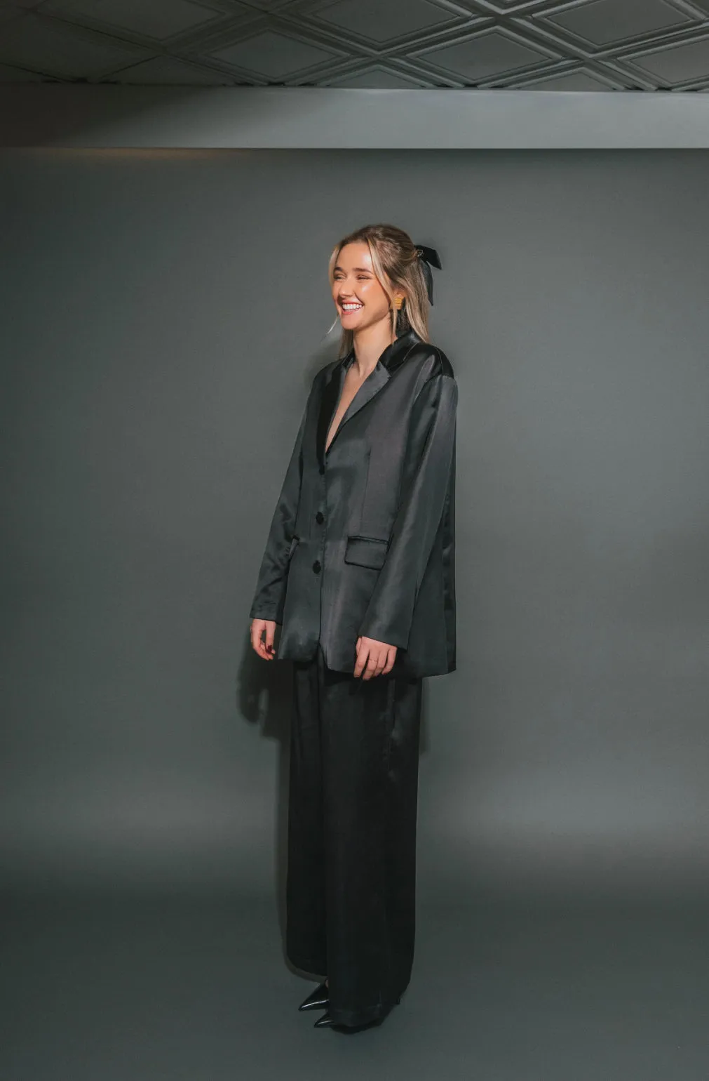 Satin Oversized Blazer | Black