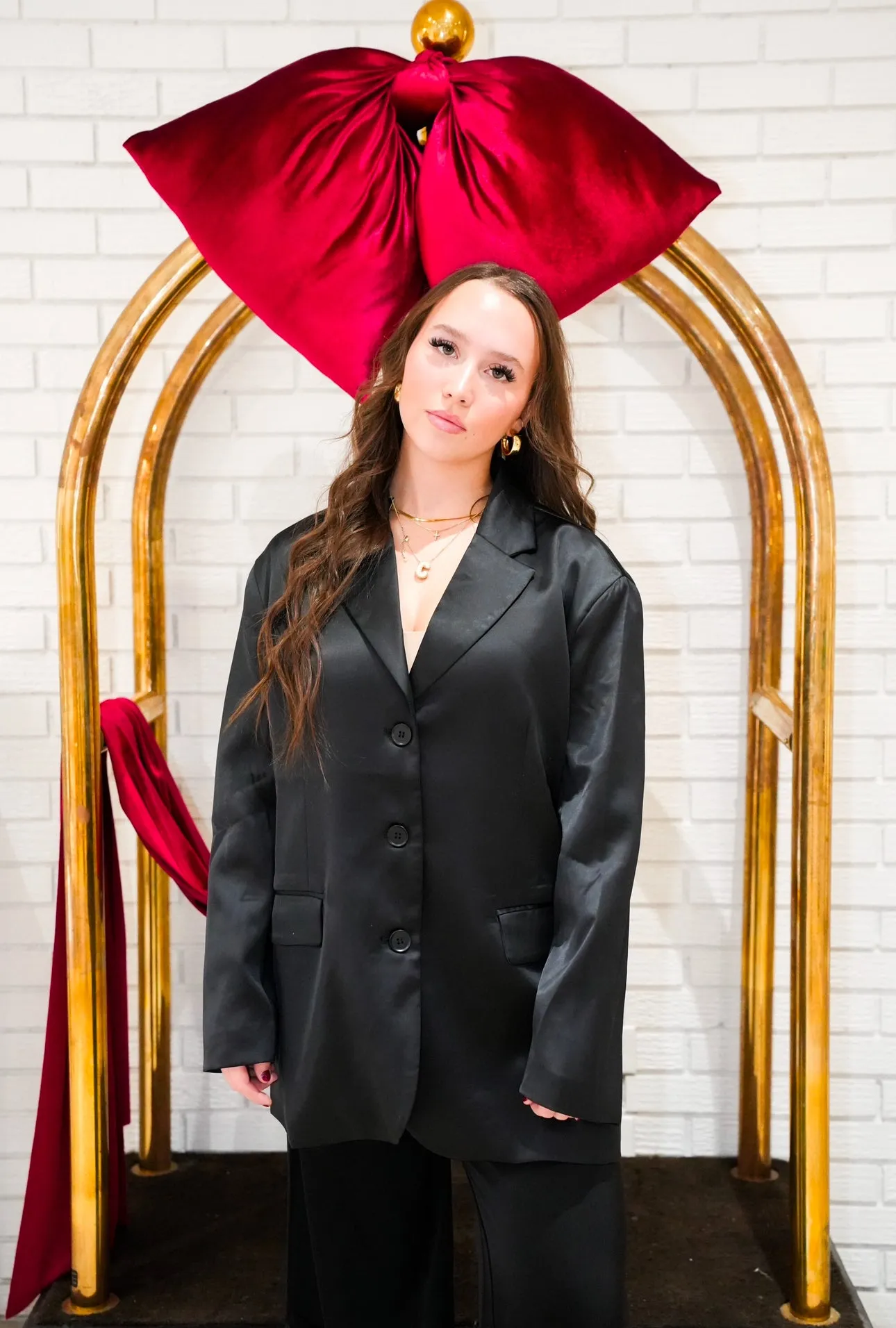 Satin Oversized Blazer | Black